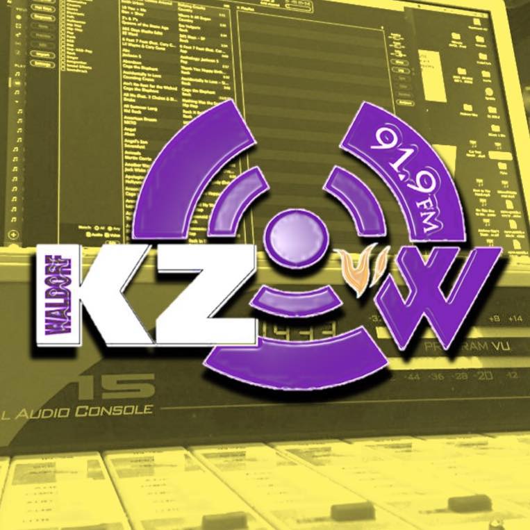 Logo of KZOW and yellow background